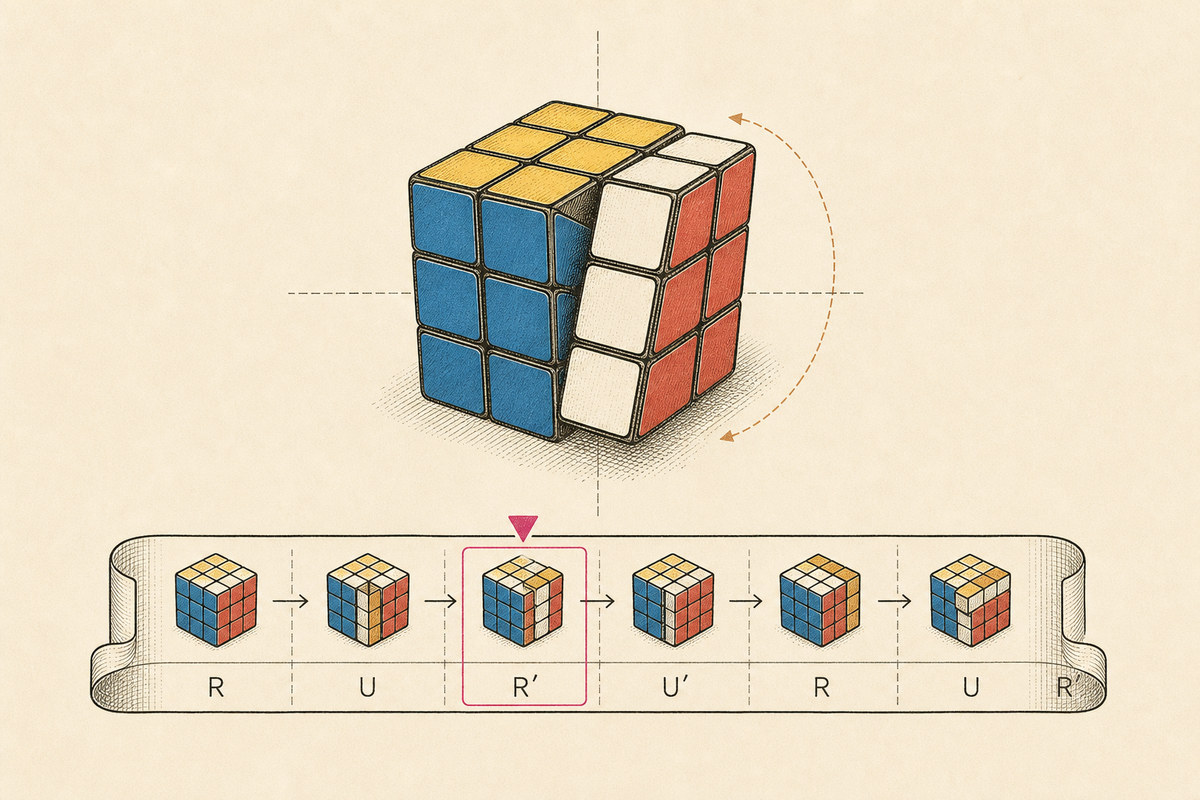 The 3D solve visualiser, playing a solve back move by move