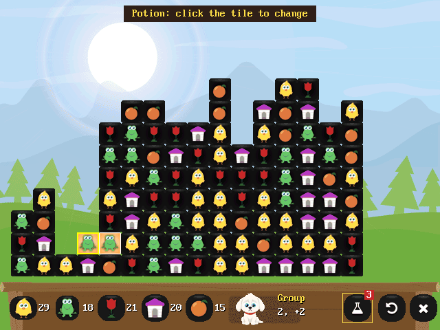 A potion armed, with the message: Potion: click the tile to change
