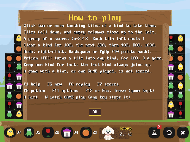 The How to play panel listing the rules, scoring and keys