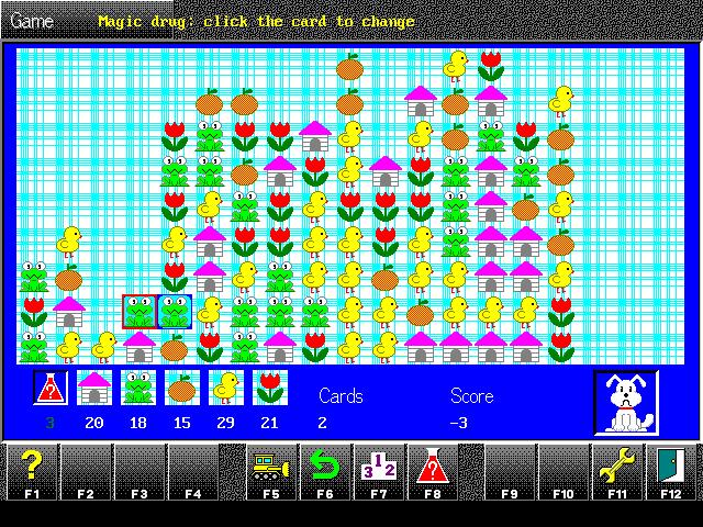 A potion armed in the 1995 PC110 look, with the message: Magic drug: click the card to change