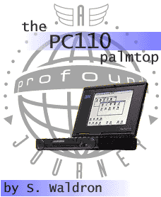 The original site logo: 'the PC110 palmtop by S. Waldron' over a PC110 and the A Profound Journey globe
