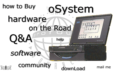 The original PC110 site home page: section names (how to Buy, oSystem, hardware, on the Road, Q&A, help, software, community, downLoad, mail me) arranged around a PC110 over the A Profound Journey globe