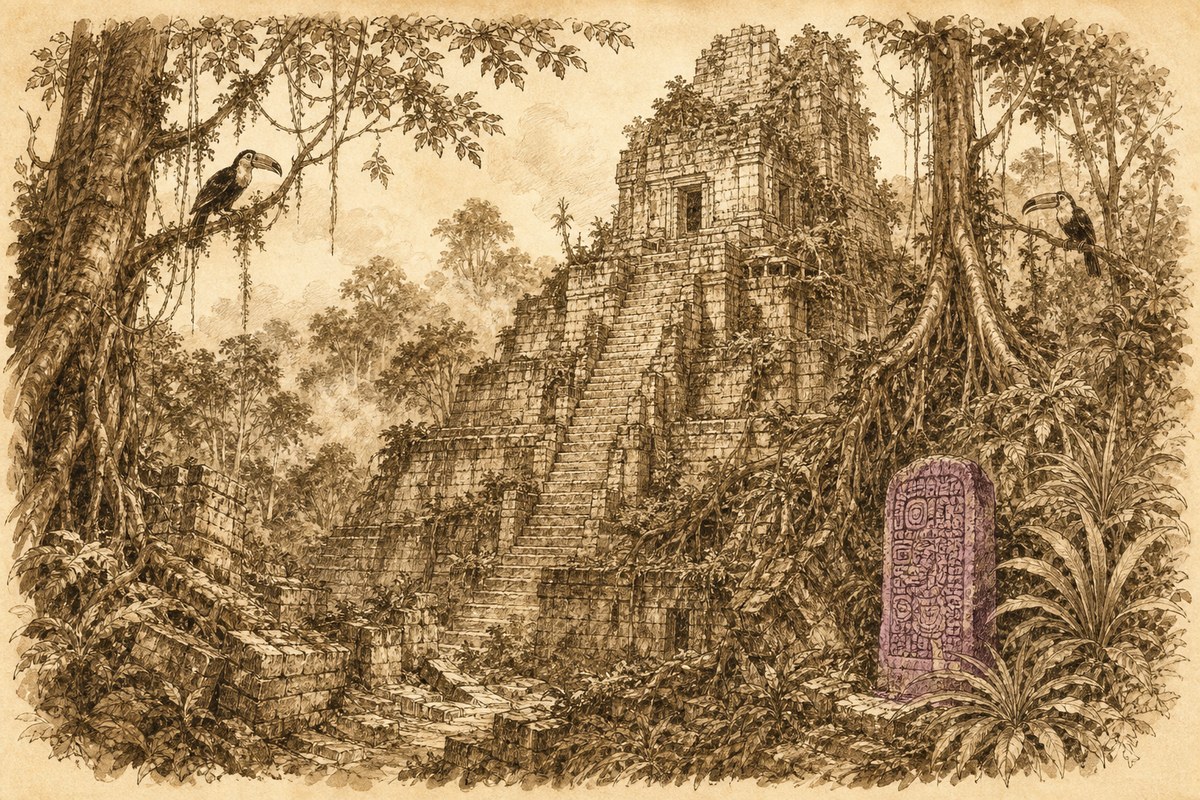 A Maya temple half-swallowed by rainforest