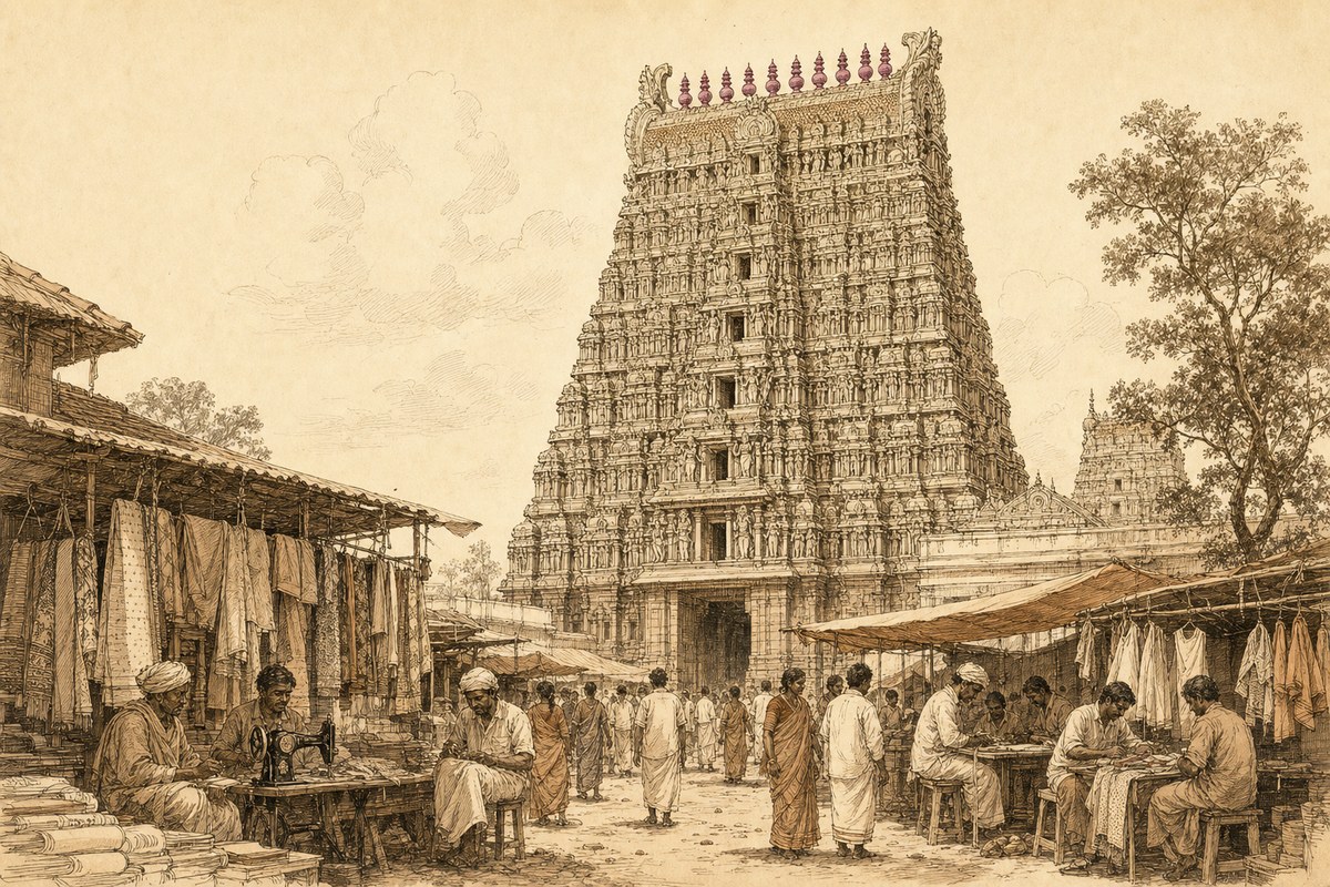 The gopuram of the Meenakshi temple at Madurai