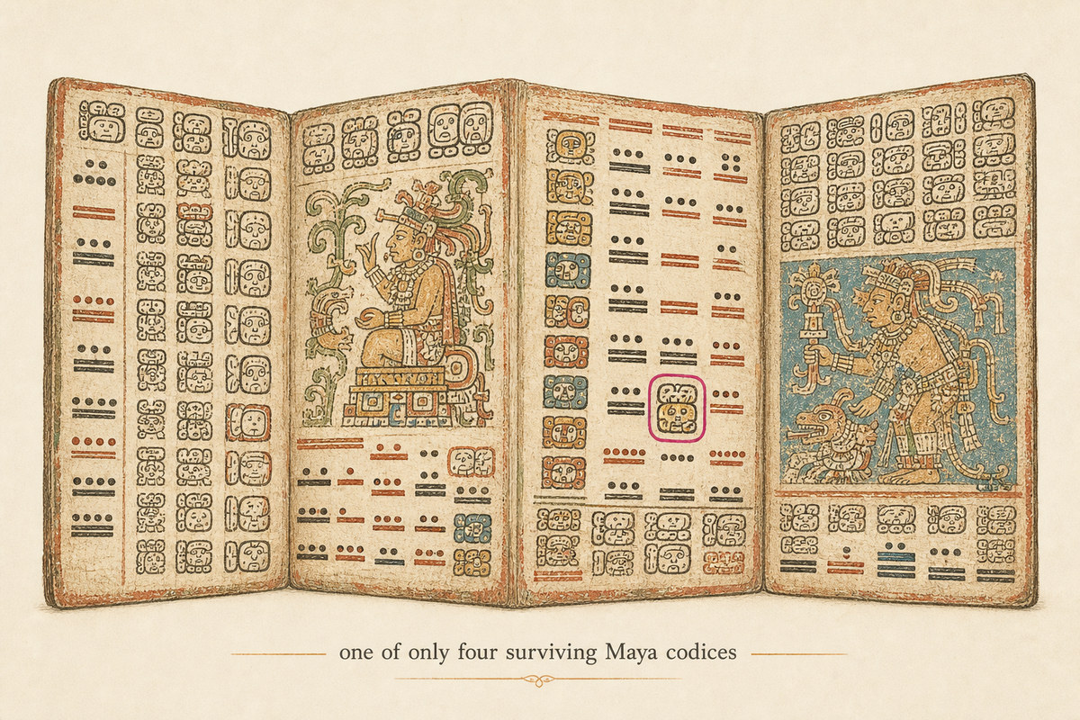 One of the four surviving Maya codices, screen-folded bark paper