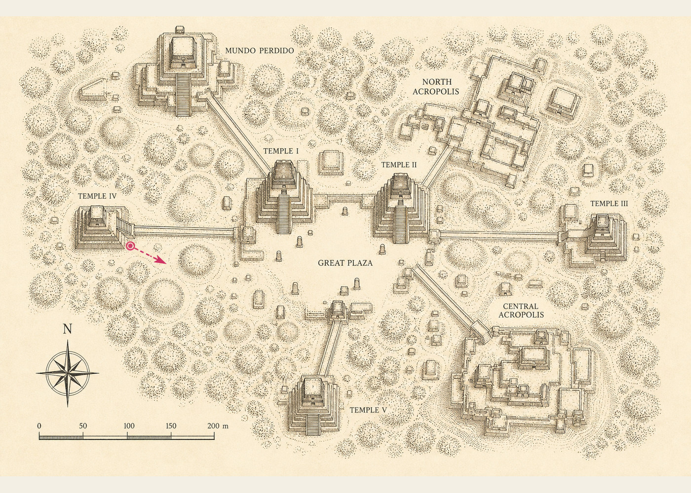 Hand-drawn site plan of the central core